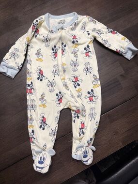 Disney Cream Mickey & Friends Footed One-Piece with Blue Trim